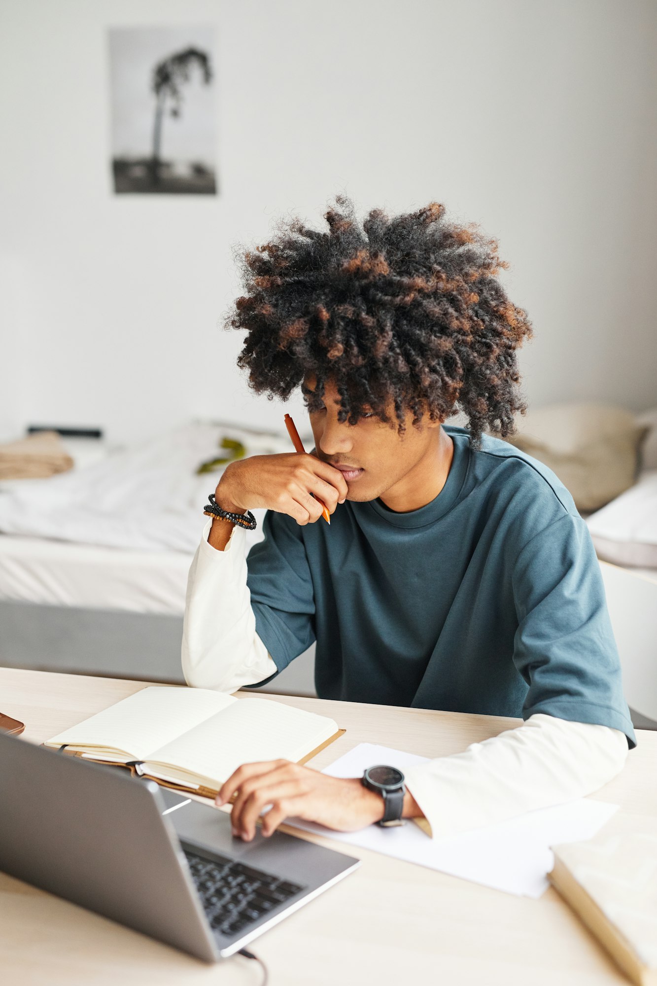 Male Student Studying at Home